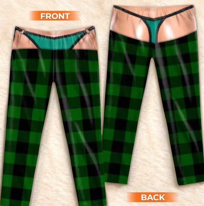 Men's Plaid Drawstring Straight-Leg Trousers with 3D Print