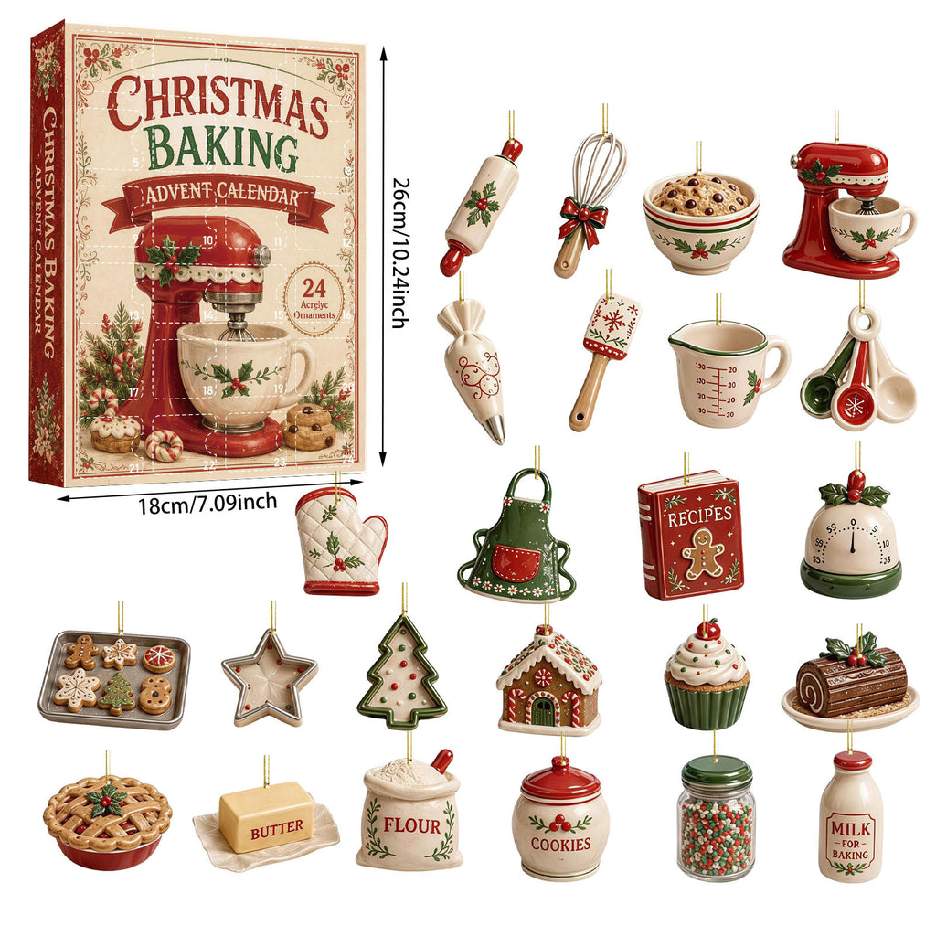 Christmas Baking Advent Calendar with 24 Acrylic Ornaments
