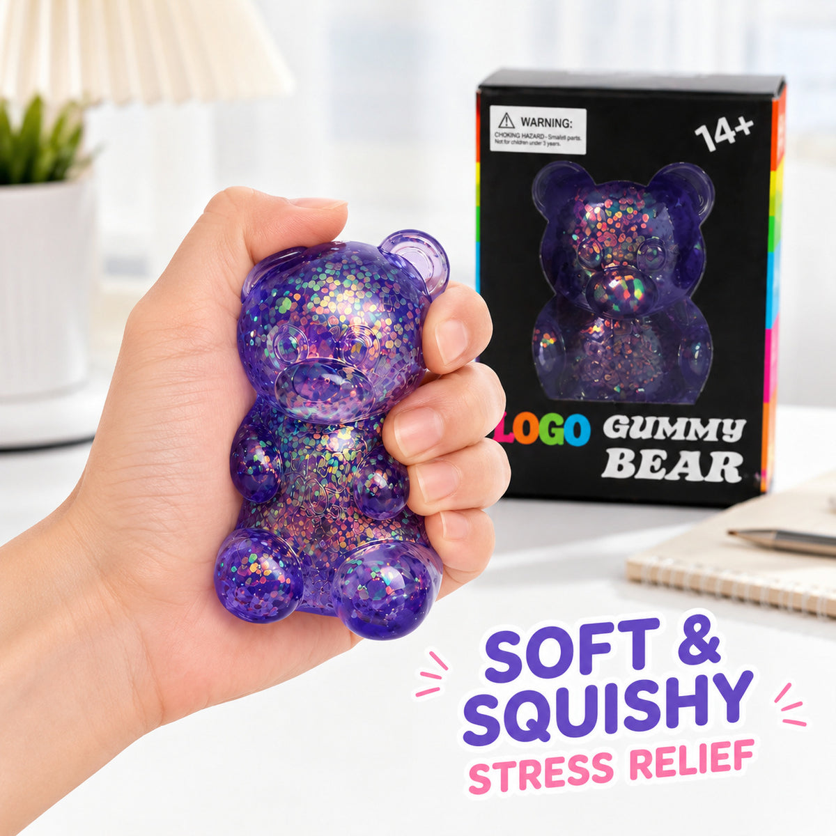 gold glitter bear maltose stress-relief toy