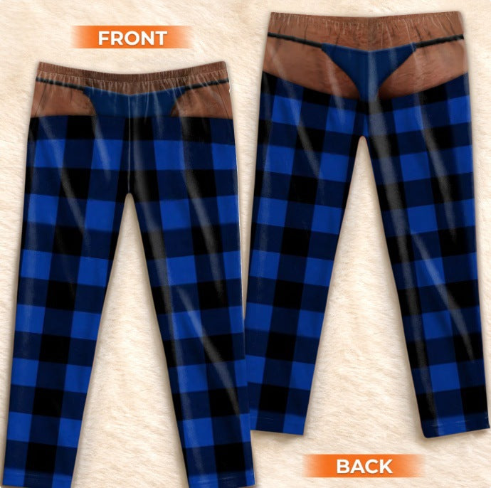 Men's Plaid Drawstring Straight-Leg Trousers with 3D Print