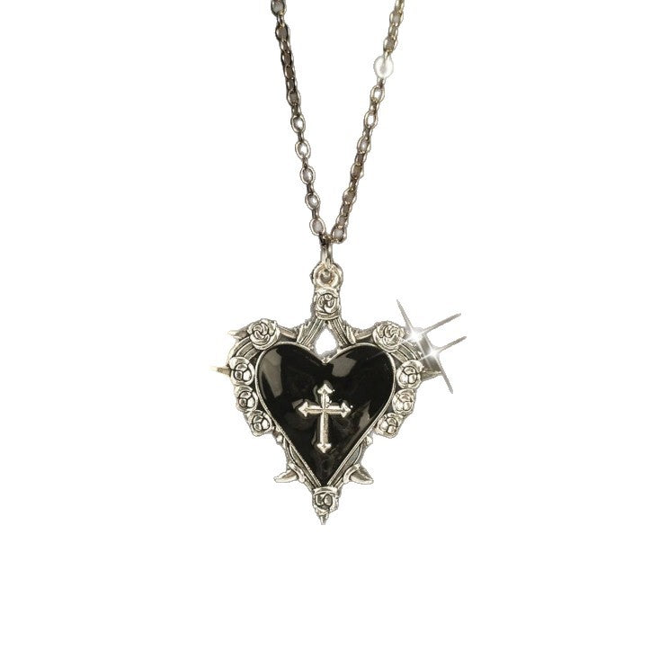 Retro Gothic Heart-Shaped Wing Bat Pendant Necklace Punk Y2K Jewelry
