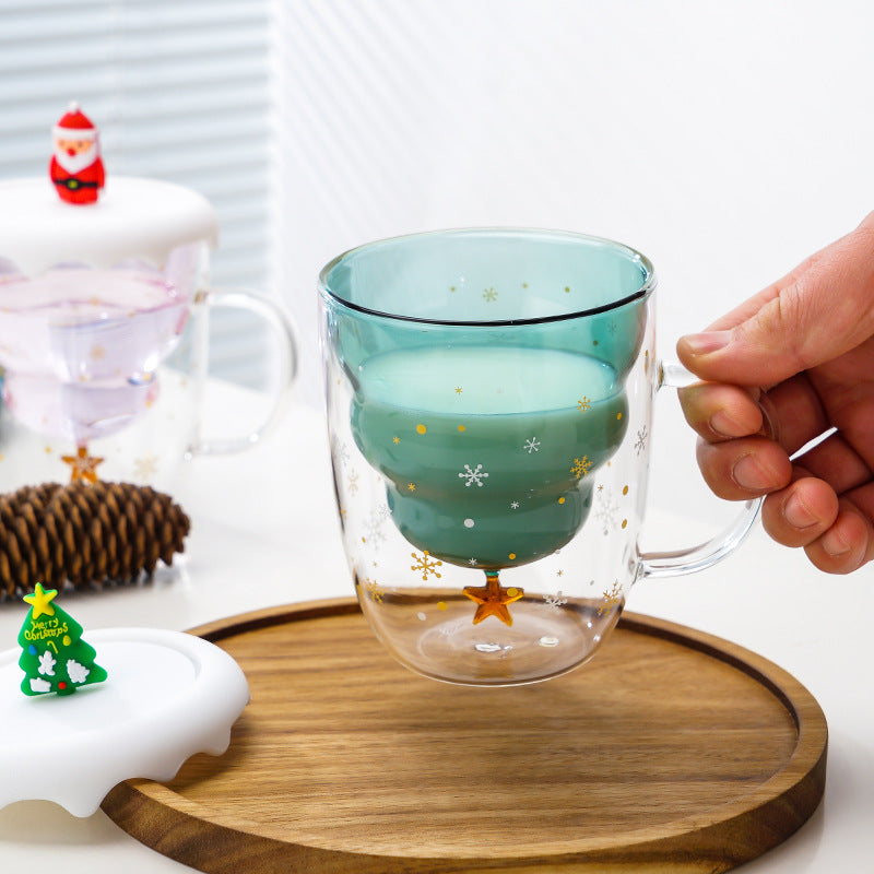 Double-Wall Borosilicate Glass Christmas Cup with Lid