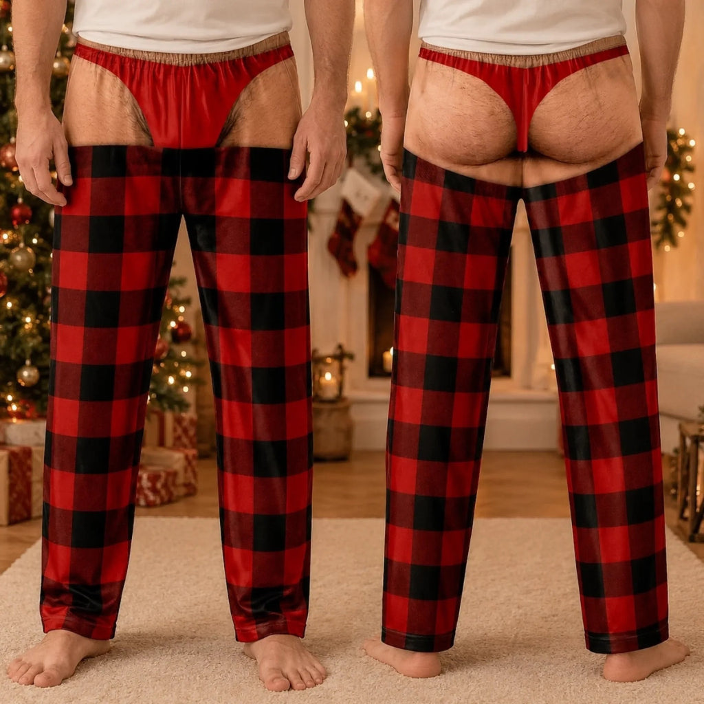 Men's Plaid Drawstring Straight-Leg Trousers with 3D Print