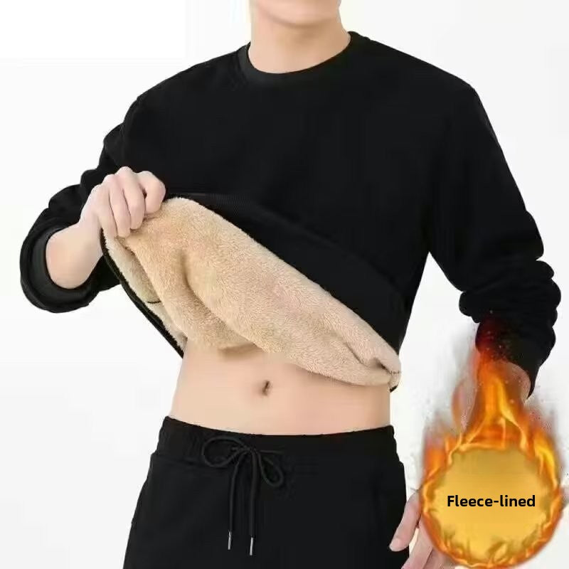Men's Fleece-Lined Round Neck Loose Fit Thickened Sweatshirt