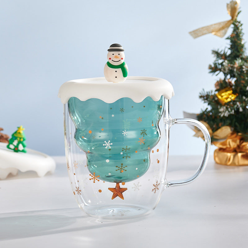 Double-Wall Borosilicate Glass Christmas Cup with Lid