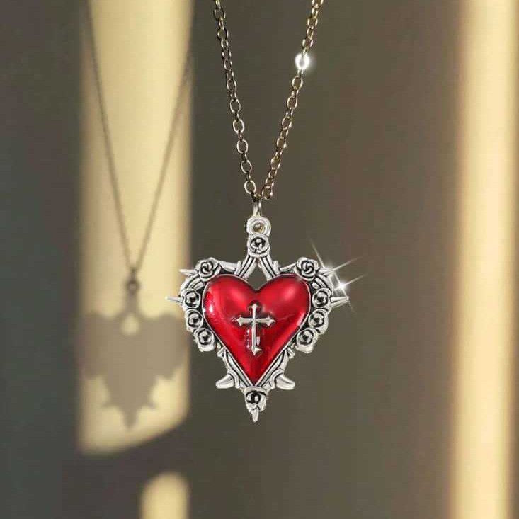 Retro Gothic Heart-Shaped Wing Bat Pendant Necklace Punk Y2K Jewelry