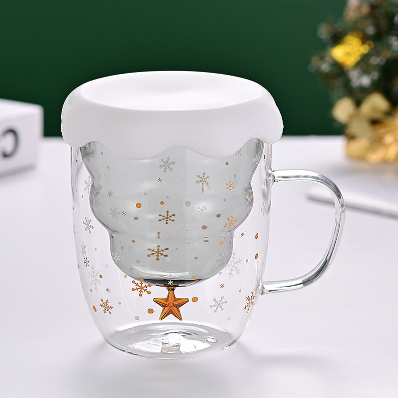Double-Wall Borosilicate Glass Christmas Cup with Lid
