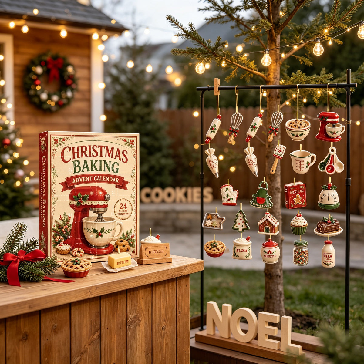 Christmas Baking Advent Calendar with 24 Acrylic Ornaments
