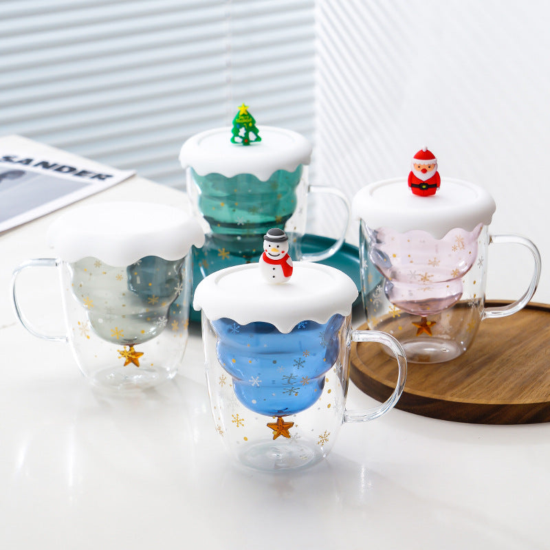 Double-Wall Borosilicate Glass Christmas Cup with Lid