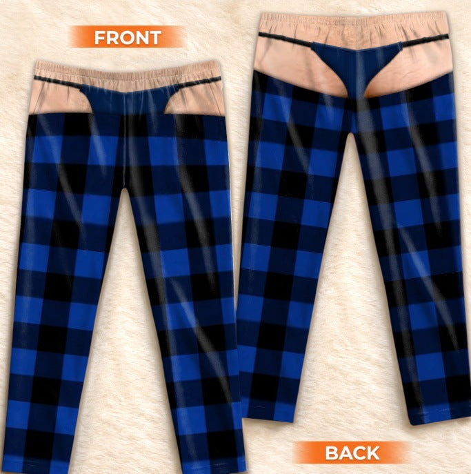 Men's Plaid Drawstring Straight-Leg Trousers with 3D Print