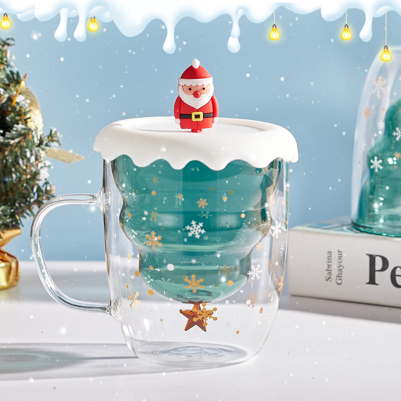 Double-Wall Borosilicate Glass Christmas Cup with Lid