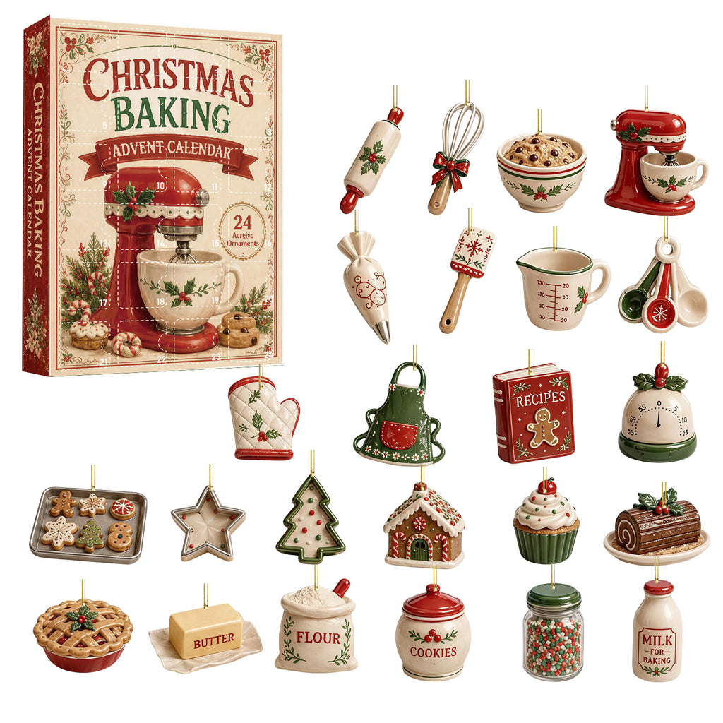 Christmas Baking Advent Calendar with 24 Acrylic Ornaments