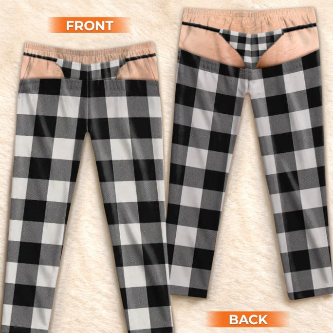 Men's Plaid Drawstring Straight-Leg Trousers with 3D Print