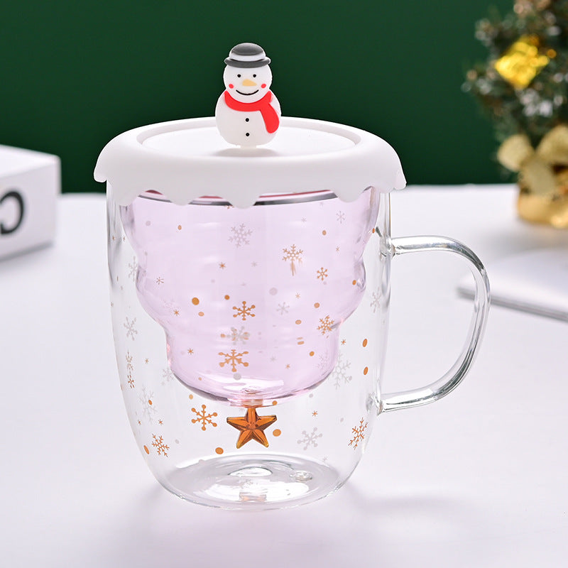 Double-Wall Borosilicate Glass Christmas Cup with Lid