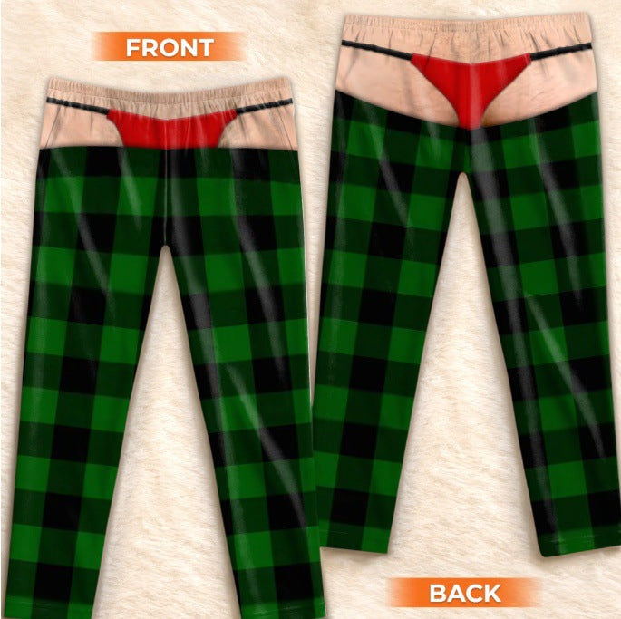 Men's Plaid Drawstring Straight-Leg Trousers with 3D Print