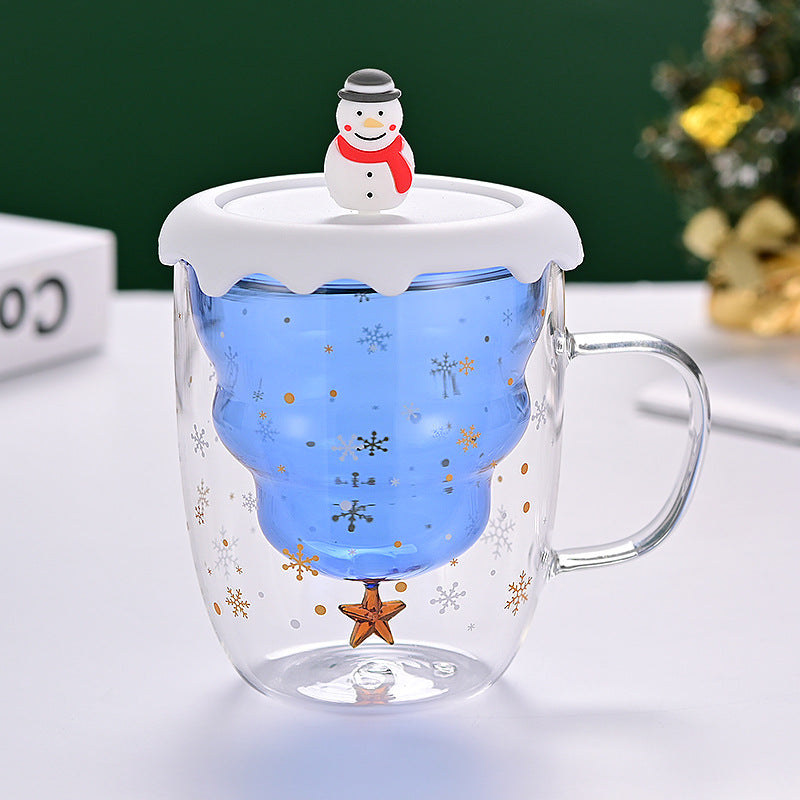 Double-Wall Borosilicate Glass Christmas Cup with Lid