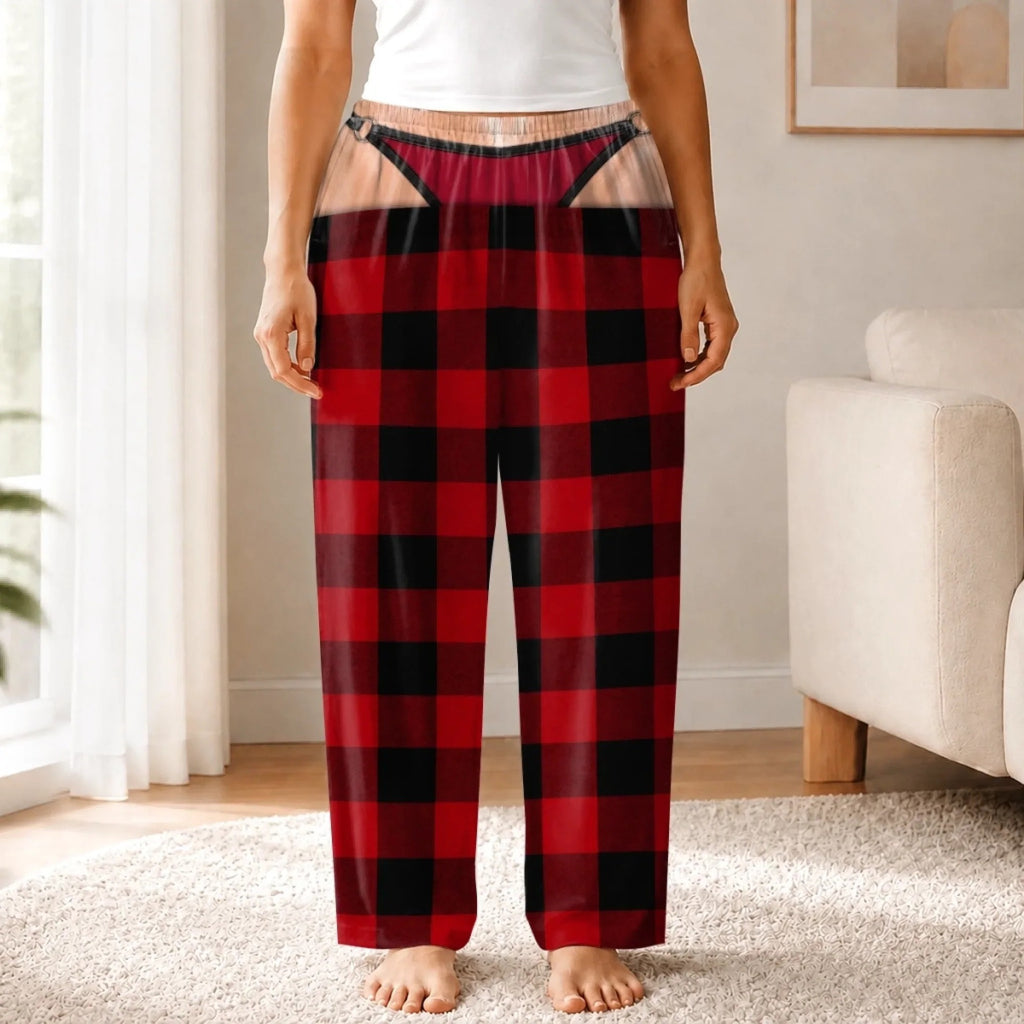 Men's Plaid Drawstring Straight-Leg Trousers with 3D Print