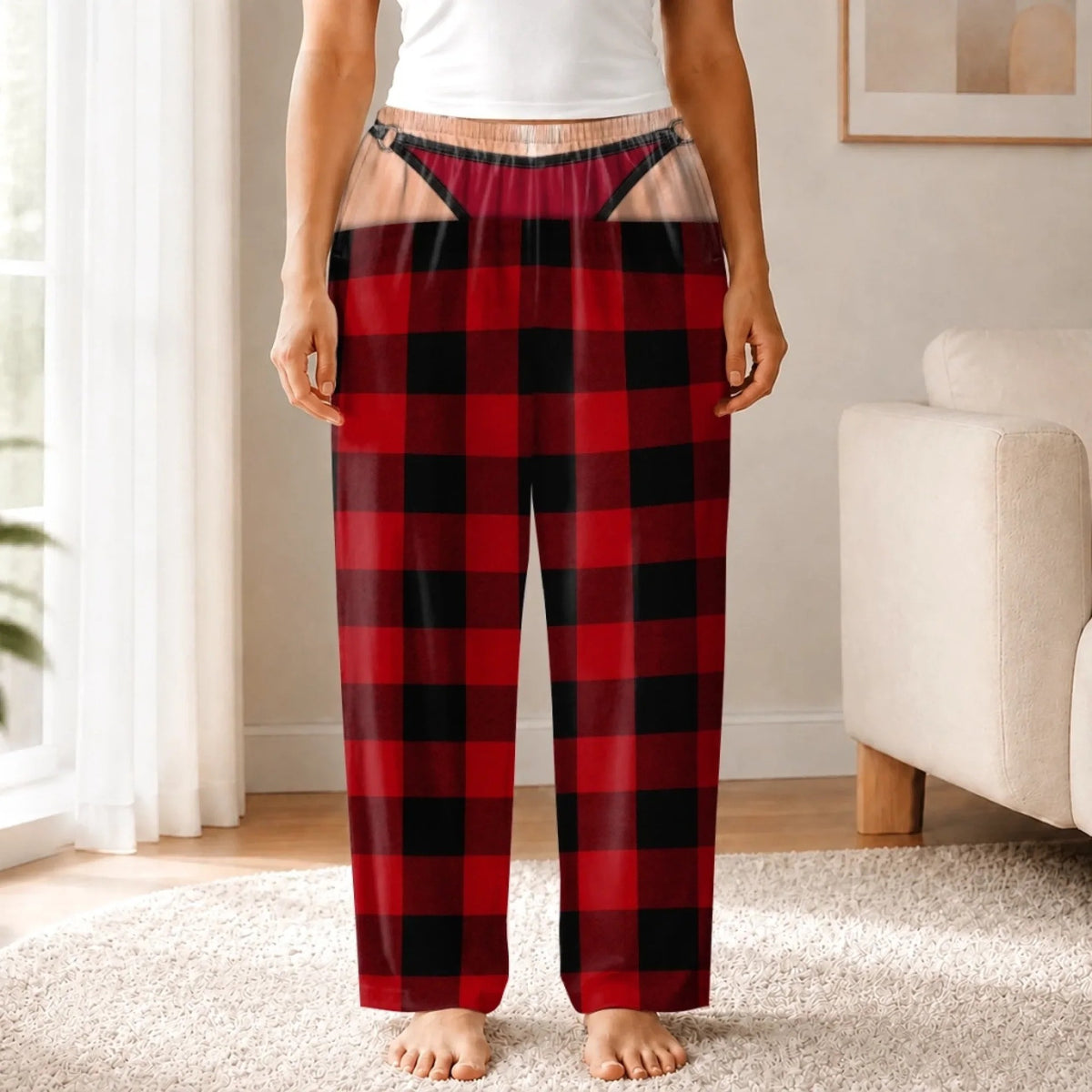 Men's Plaid Drawstring Straight-Leg Trousers with 3D Print