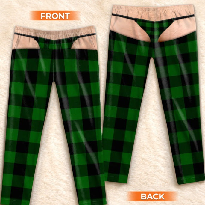 Men's Plaid Drawstring Straight-Leg Trousers with 3D Print