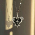 Retro Gothic Heart-Shaped Wing Bat Pendant Necklace Punk Y2K Jewelry
