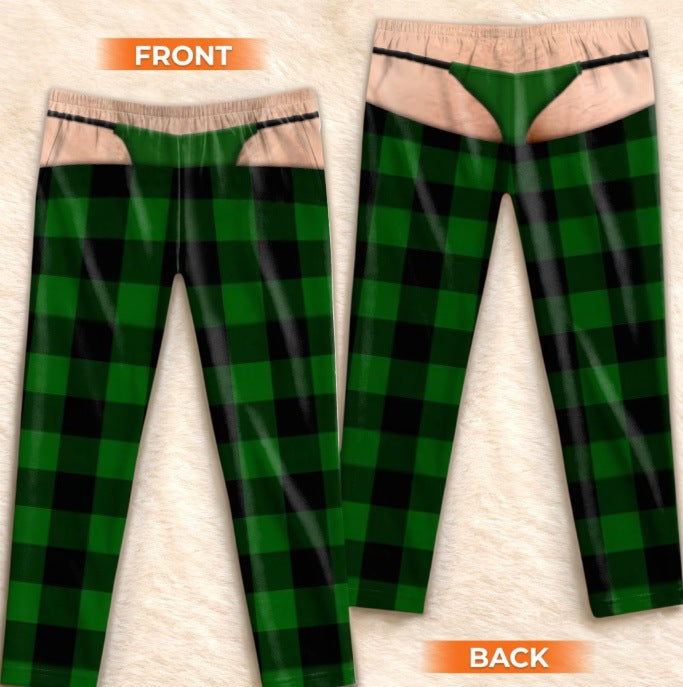 Men's Plaid Drawstring Straight-Leg Trousers with 3D Print