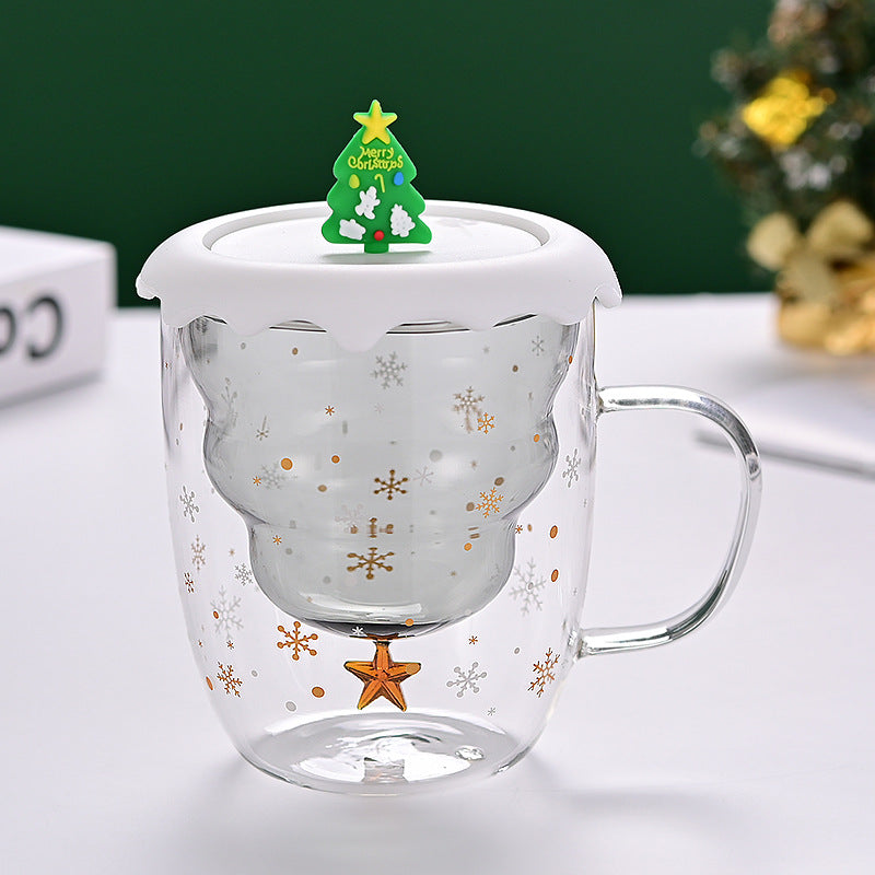 Double-Wall Borosilicate Glass Christmas Cup with Lid