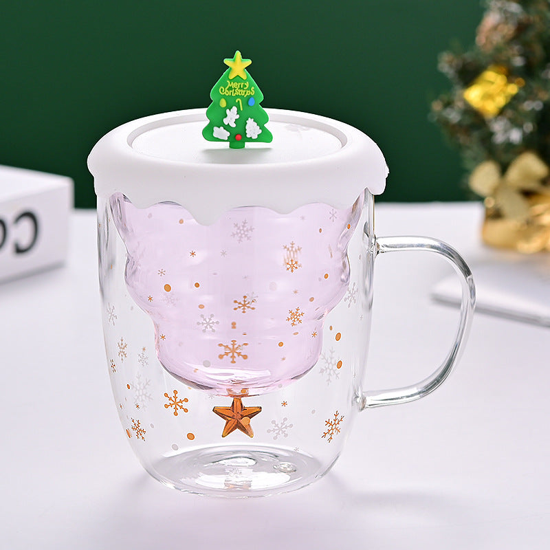 Double-Wall Borosilicate Glass Christmas Cup with Lid