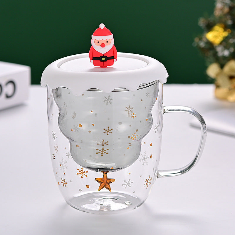 Double-Wall Borosilicate Glass Christmas Cup with Lid