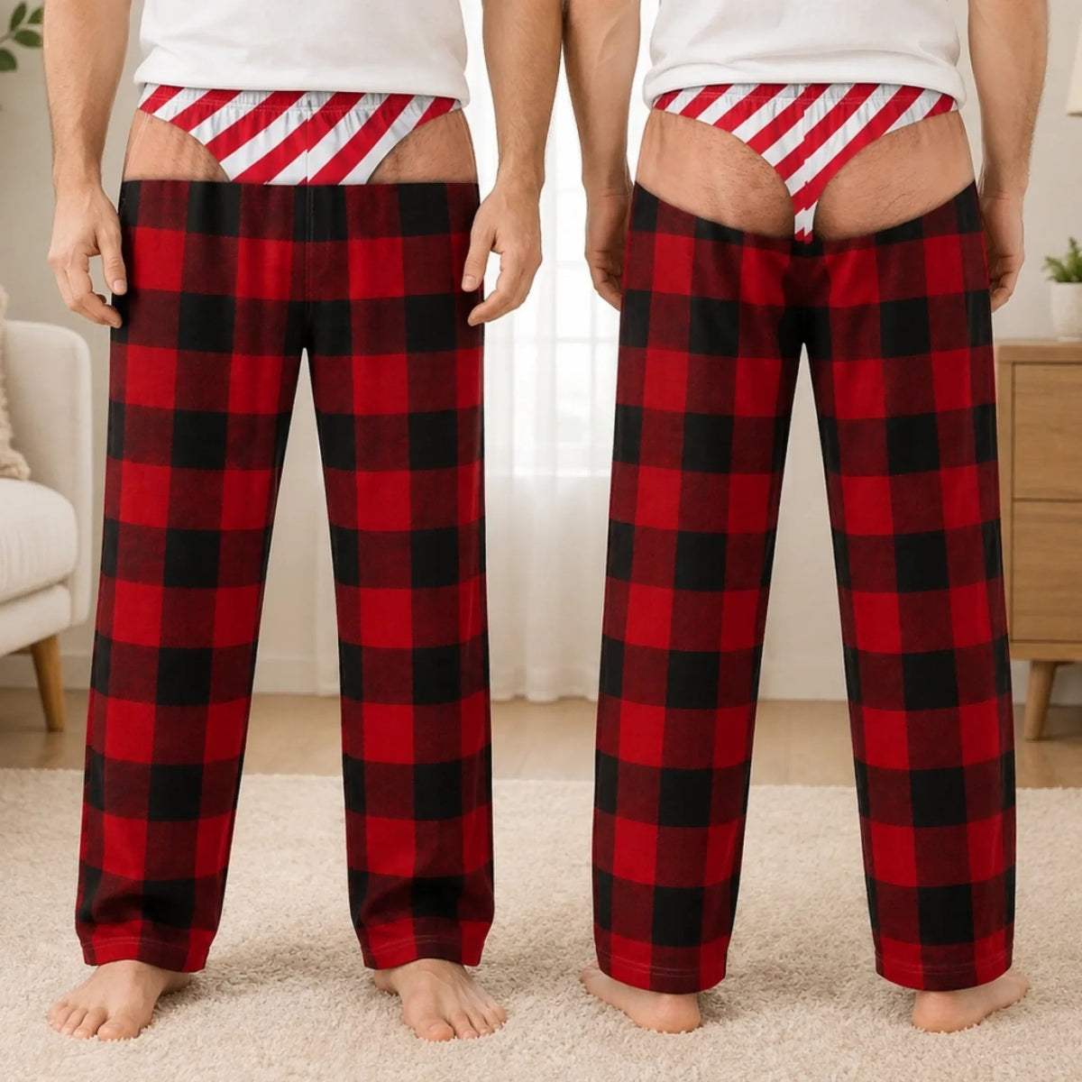 Men's Plaid Drawstring Straight-Leg Trousers with 3D Print